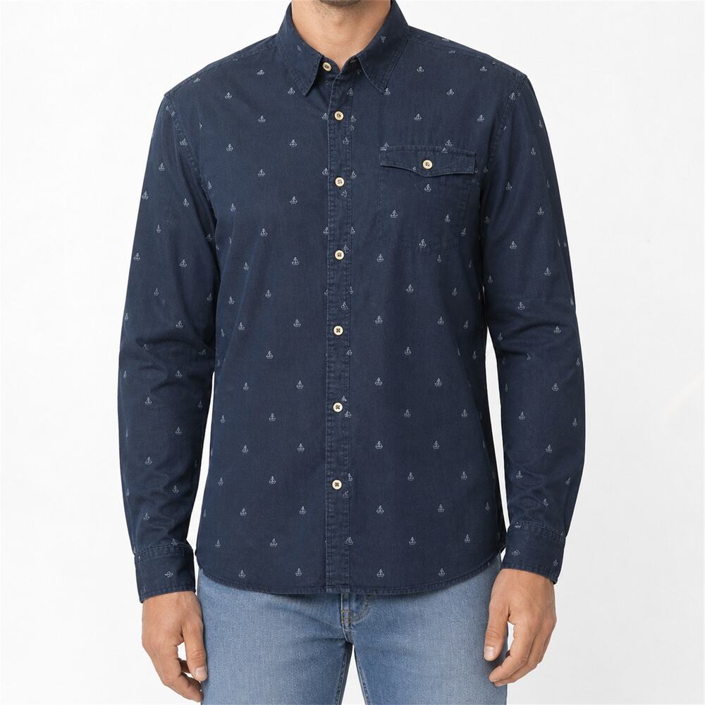 Denim & Flower Cactus Workshop Shirt Mens Large Blue Slim Fit Sailboats Casual